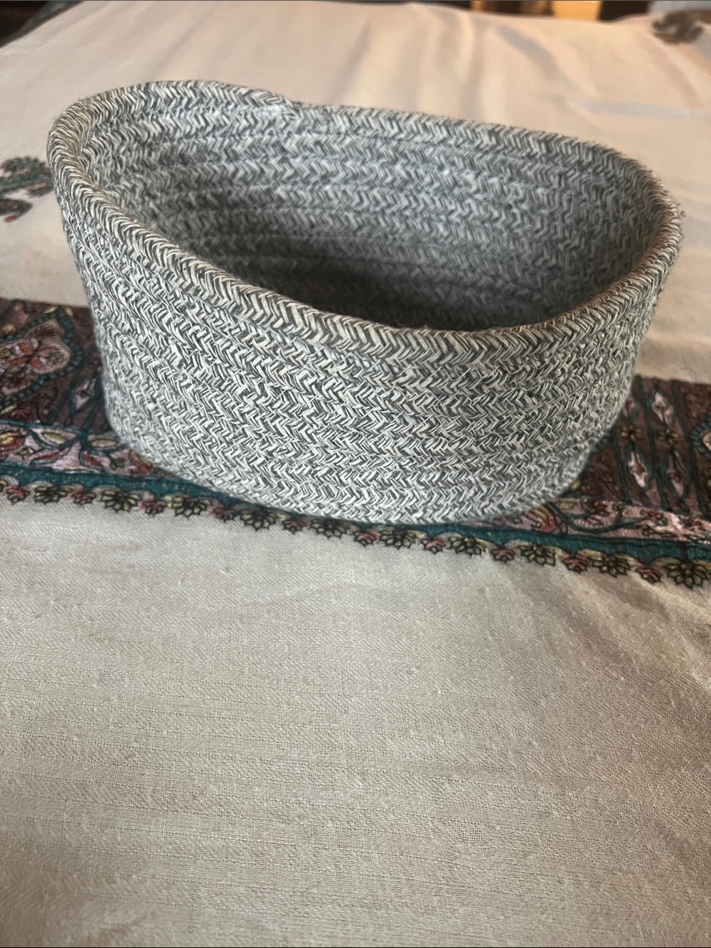 Woven Gray Cotton Oval Storage Basket - Unbranded